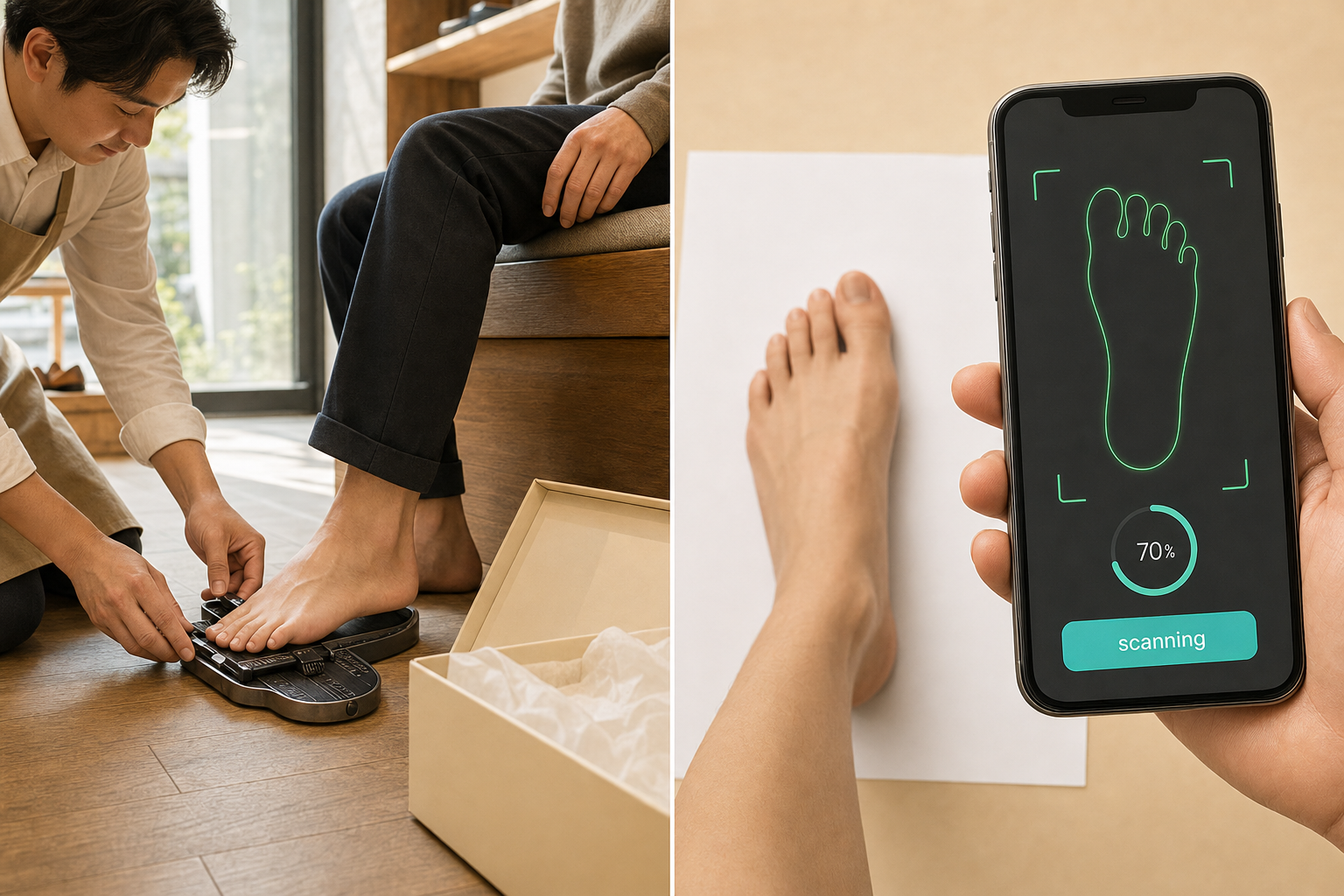 AI foot measurement, brand size charts and AR try-on reducing online shoe returns